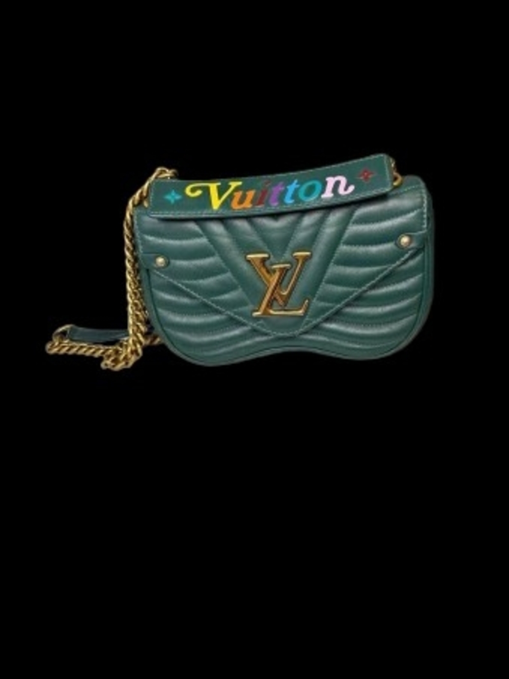 Louis Vuitton New Wave Dark Green Quilted Chain Crossbody with Multicolor Strap